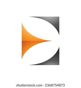 Orange and Black Glossy Uppercase Letter E Icon with Curvy Triangles on a White Background
