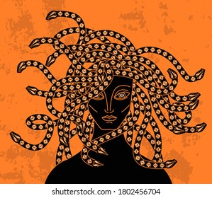 orange and black gorgon medusa monster