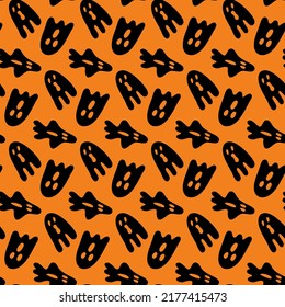 Orange black halloween design ghost seamless pattern background for textile and wrapping paper