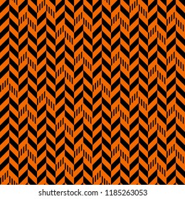 Orange and Black Herringbone Seamless Pattern - Orange and black herringbone and stripes design