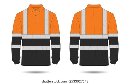 Orange and black hi vis workwear mockup front and back view
