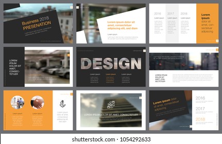Orange and black infographic design elements for presentation slide templates. City business concept can be used for annual report, marketing, advertising, flyer and banner design