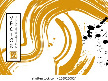 orange and black ink brush stroke on white background. Japanese style. Vector illustration of grunge stains