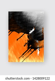 Orange and black ink brush stroke on white background. Japanese style. Vector illustration of grunge stains
