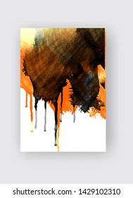 Orange and black ink brush stroke on white background. Japanese style. Vector illustration of grunge stains