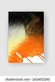 Orange and black ink brush stroke on white background. Japanese style. Vector illustration of grunge stains