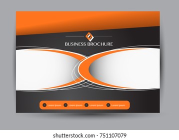 Orange and black landscape wide flyer or brochure template. Billboard abstract background design. Business, education, presentation, advertisement concept. Vector illustration.
