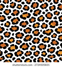 Orange and Black Leopard Spots on White – Seamless Vector Animal Print Pattern