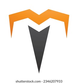 Orange and Black Letter T Icon with Pointy Tips on a White Background