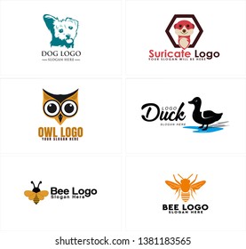 Orange black line art illustration vector duck bee owl dog logo design suitable for animal pet shop clinic zoo wildlife