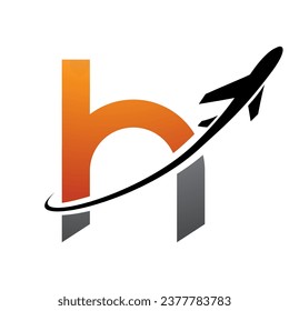 Orange and Black Lowercase Letter H Icon with an Airplane on a White Background