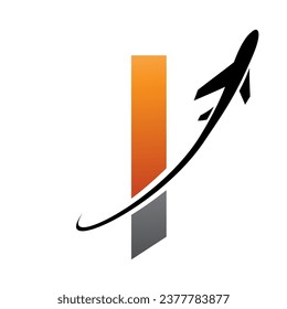 Orange and Black Lowercase Letter L Icon with an Airplane on a White Background