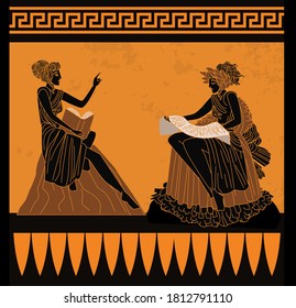 orange and black muses with books