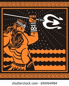 Orange And Black Painting Of Poseidon Neptune God Of The Sea