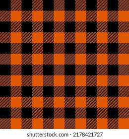 Orange and Black plaid pattern vector background, Tartan fabric texture