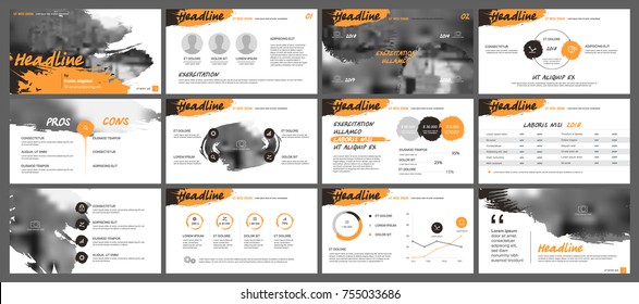 Orange and black presentation templates elements on a white background. Vector infographics. Use in Presentation, flyer and leaflet, corporate report, marketing, advertising, annual report, banner.