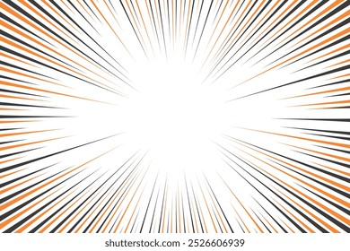 Orange and black radial comics style lines isolated on white background. speed abstract. Vector illustration