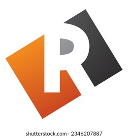 Orangefarbener und schwarzer Rechteck, geprägter Buchstabe R - Symbol auf weißem Hintergrund