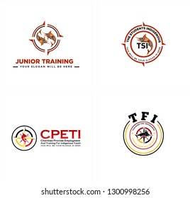 orange black red yellow marlin fish text curved compass logo design concept suitable for business industrial food drink arts nature environmental