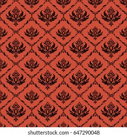 Orange and black seamless background ornament pattern. Abstract arabesque background for greeting card, presentation or wedding invitations. Traditional vector gothic damask background.