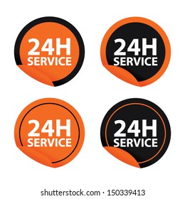 Orange and Black Service and support around the clock, 24 hours a day and 7 days a week symbol isolated on white background. Vector illustration 