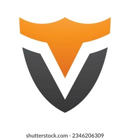 orangefarbener und schwarzer Schild mit gestreiftem Buchstaben V - Symbol auf weißem Hintergrund