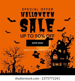Orange and Black Simple Halloween Sale Design For Social Media Post