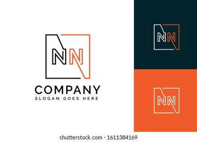 Orange black square initial letter NN line logo design vector graphic