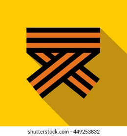 Orange and black striped ribbon symbol on May 9 icon in flat style on a yellow background