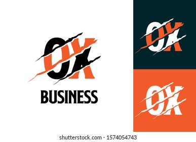 Orange black tiger OX letter template logo design with scratch effect