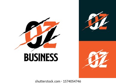 Orange black tiger OZ letter template logo design with scratch effect