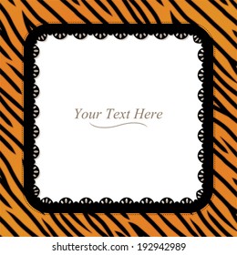 An orange and black tiger striped frame with a black lace trim. Eps 10 Vector.