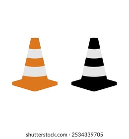 Orange and black traffic cone. road divider icon. Vector Illustration.
