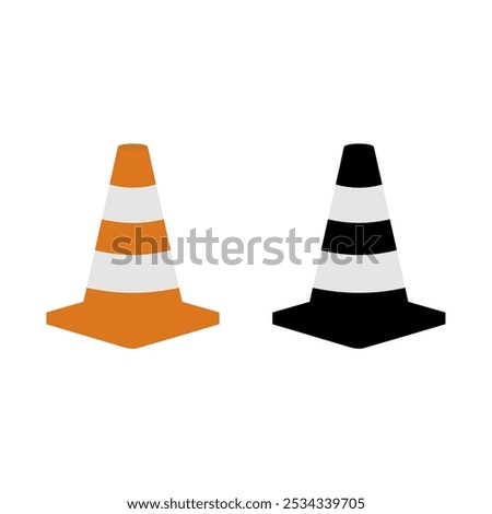 Orange and black traffic cone. road divider icon. Vector Illustration.