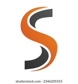 Orange and Black Twisted Shaped Letter S Icon on a White Background