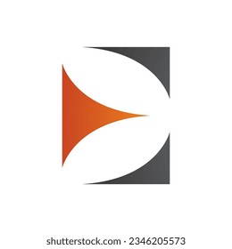 Letra naranja y negra mayúscula Icono E con triángulos curvados en un fondo blanco