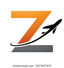 Orange and Black Uppercase Letter Z Icon with an Airplane on a White Background
