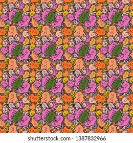 Orange and black watercolor heart pattern. Colorful watercolor romantic texture. Vector illustration. Seamless pattern watercolor hearts seamless background.