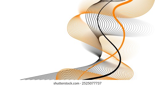 Orange And Black Wave Lines Pattern On White Background. Abstract Business Banner. Technology Wallpaper. Vector Illustration. Halloween Color Concept. Minimal