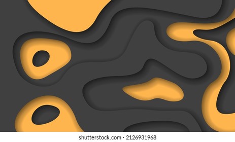 Orange And Black Wavy Abstract Paper Cut Background Vector Shadows 3D Smooth Objects Modern Design