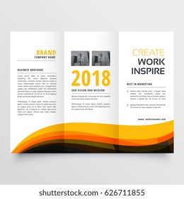 Orange And Black Wavy Trifold Business Brochure Flyer Concept Design Template