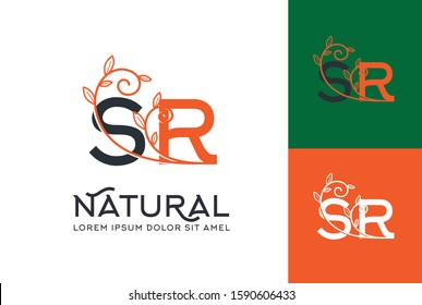 Orange black wedding floral initial SR icon design. Vector logo template