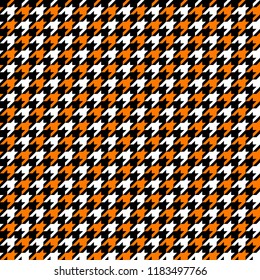 Orange, Black and White Houndstooth Tartan Seamless Vector Pattern Tile. Halloween Background. High Fashion Textile Print. Dog tooth Check Fabric Texture. Pattern Tile Swatch Included.