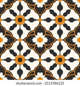 Patrón sin costuras de Vector de lujo naranja, negro y blanco. Ornamento, tradicional, étnico, árabe, turco, motivos indios. Ideal para tela y textiles, Fondo de pantalla, diseño de embalaje o cualquier idea deseada.