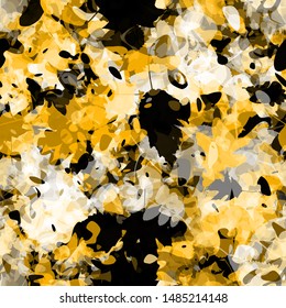 Orange, black, white seamless texture with leaves. Abstract vector background for web page, banners backdrop, fabric, home decor, wrapping