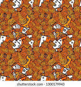 Orange, black and yellow on colors. Seamless Beautiful fabric pattern. Nice background. Doodles cute pattern. Vector - stock.