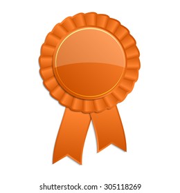 Rosette de premio en blanco naranja con cinta