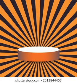 Podium branco laranja stand para mostrar o produto em laranja e fundo radial preto para o conceito de tema de Halloween. Ilustração vetorial