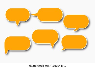 Orange Blank Speech Bubbles, Thinking Balloon Set. Conceptual Image About Communication And Social Media, Customer Feedback