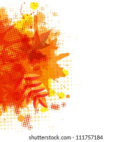 Orange With Blobs Autumn Leafs, Vector Illustration